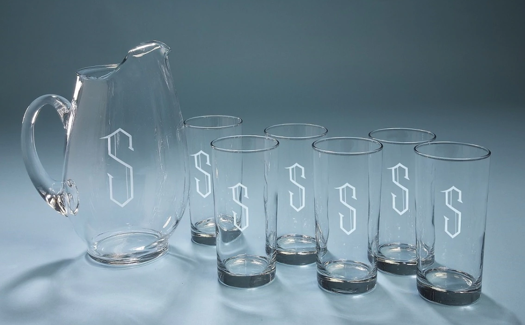 Monogrammed Retro Pitcher Set