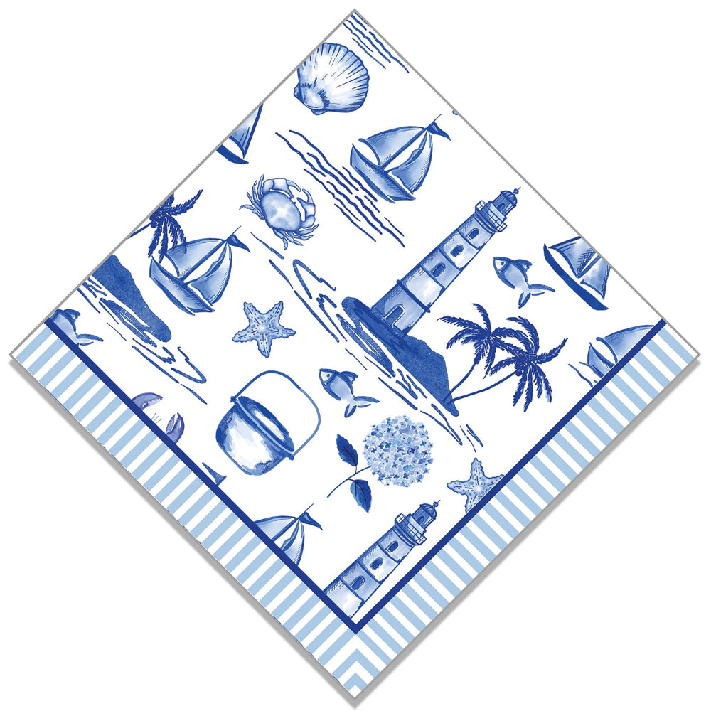 Seaside Toile Print Paper Cocktail Napkins