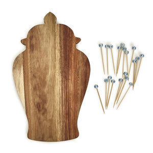 Ginger Jar Shaped Serving Board with Cocktail Picks