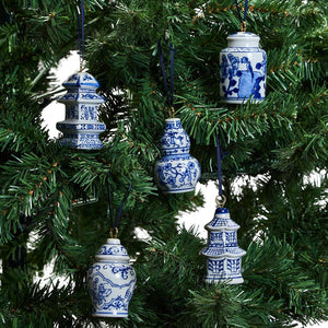 Chinoiserie Blue and White Hand-painted Ornaments