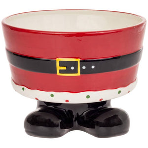 Santa Belt Ceramic Footed Bowl Christmas