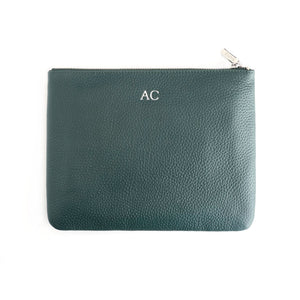 Monogrammed Leather Zipper Travel Pouch