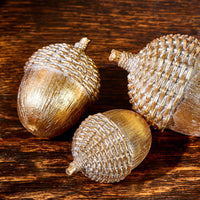 Gold Basketweave Acorns/Set of 3