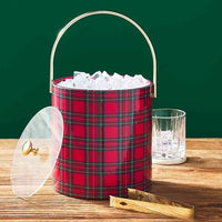 Tartan Vinyl Ice Bucket & Tongs Set