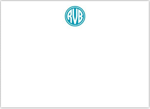 Kessler Circle Monogram Turquoise Flat Notecard