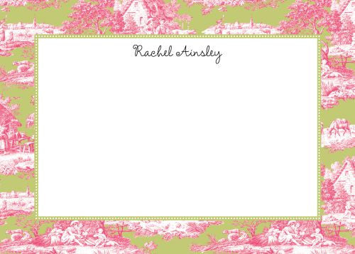 Toile Magenta and Green Flat Notecard