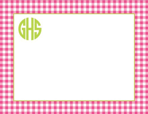 Gingham Raspberry Flat Notecard