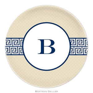 Greek Key Band Navy Melamine Plate