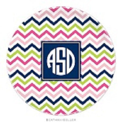 Chevron Pink, Navy, & Lime Melamine Plate