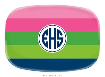 Bold Stripe Pink, Green, & Navy Melamine Platter