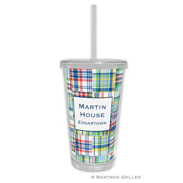 Madras Patch Blue Beverage Tumbler