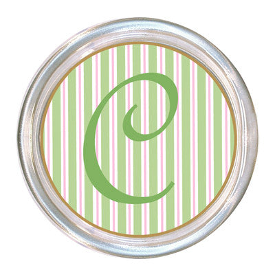 Monogrammed Green & Pink Stripe Coaster