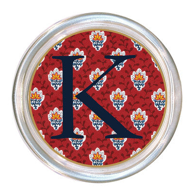 Monogrammed Red Provencial Print Coaster