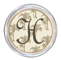 Monogrammed Taupe Palms Coaster
