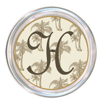 Monogrammed Taupe Palms Coaster