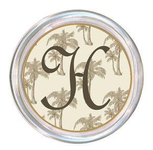 Monogrammed Taupe Palms Coaster