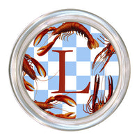 Monogrammed Lobsters on Gingham Coaster
