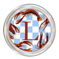 Monogrammed Lobsters on Gingham Coaster