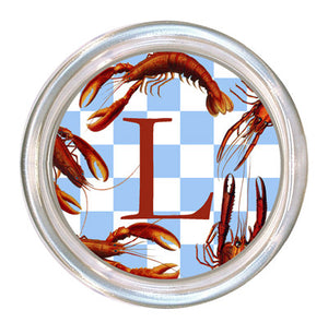 Monogrammed Lobsters on Gingham Coaster