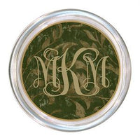 Monogrammed Green Damask Coaster
