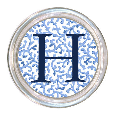 Monogrammed Blue Waverly Scroll Coaster