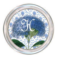 Monogrammed Blue Hydrangea on Provencial Print Coaster