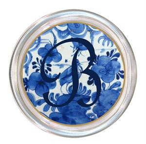 Monogrammed Blue Delft Bird Coaster