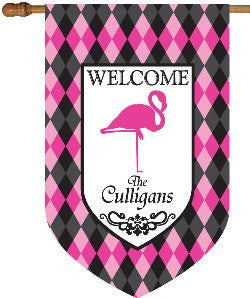 Monogrammed Flamingo Pink Argyle House Flag