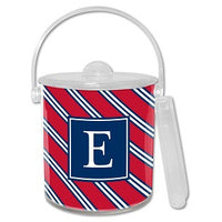 Repp Tie Red & Navy Monogrammed Lucite Ice Bucket