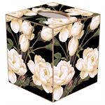 White Roses on Black Tissue Box Cover
