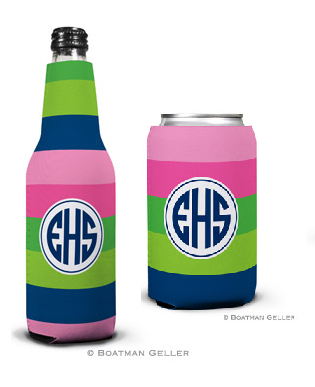 Bold Stripe Pink, Green, & Navy Koozies