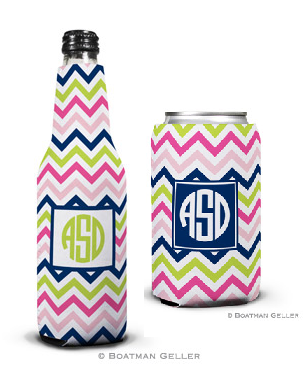 Chevron Pink, Navy, & Lime Koozies