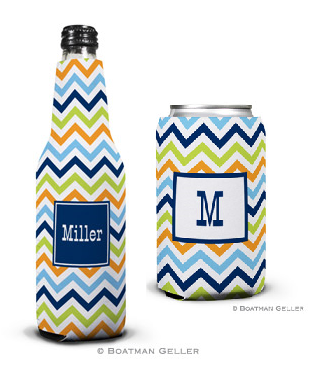 Chevron Blue, Orange, & Lime Koozies